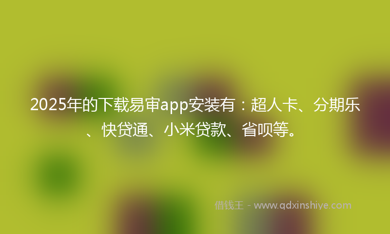 2025年的下载易审app安装有：超人卡、分期乐、快贷通、小米贷款、省呗等。