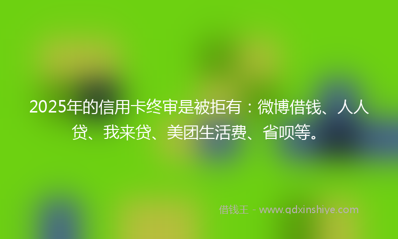 2025年的信用卡终审是被拒有：微博借钱、人人贷、我来贷、美团生活费、省呗等。