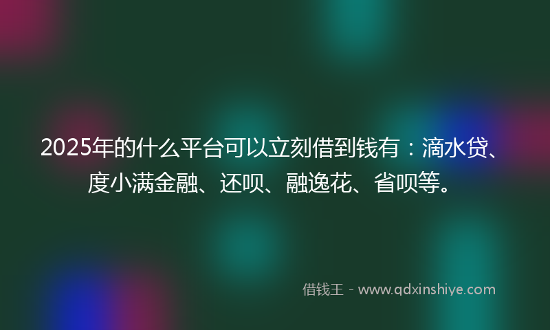 2025年的什么平台可以立刻借到钱有：滴水贷、度小满金融、还呗、融逸花、省呗等。