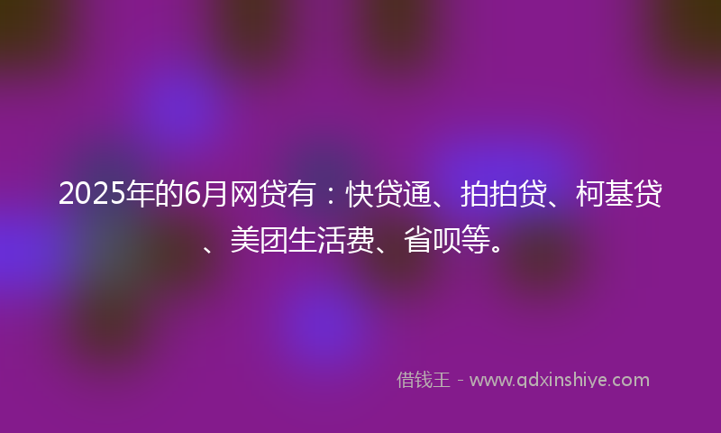 2025年的6月网贷有：快贷通、拍拍贷、柯基贷、美团生活费、省呗等。