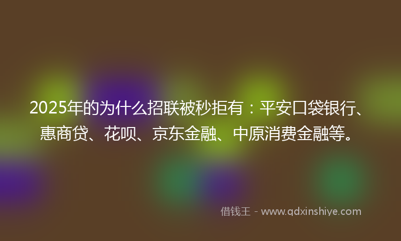 2025年的为什么招联被秒拒有：平安口袋银行、惠商贷、花呗、京东金融、中原消费金融等。
