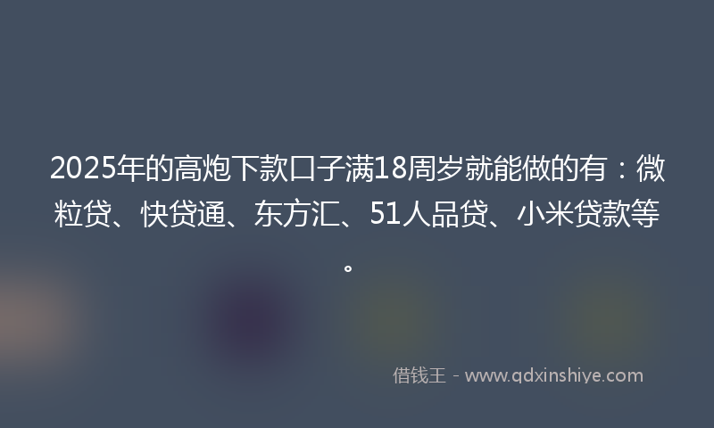 2025年的高炮下款口子满18周岁就能做的有：微粒贷、快贷通、东方汇、51人品贷、小米贷款等。