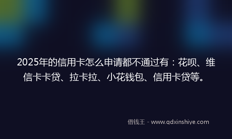 2025年的信用卡怎么申请都不通过有：花呗、维信卡卡贷、拉卡拉、小花钱包、信用卡贷等。