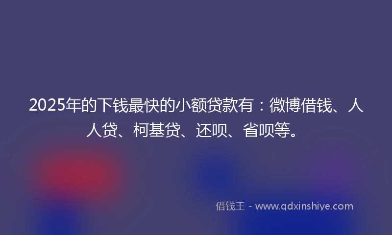 2025年的下钱最快的小额贷款有：微博借钱、人人贷、柯基贷、还呗、省呗等。