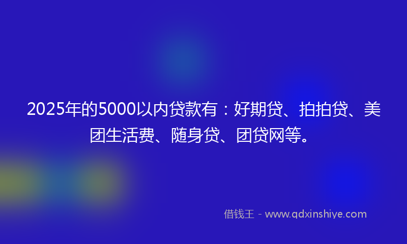 2025年的5000以内贷款有：好期贷、拍拍贷、美团生活费、随身贷、团贷网等。