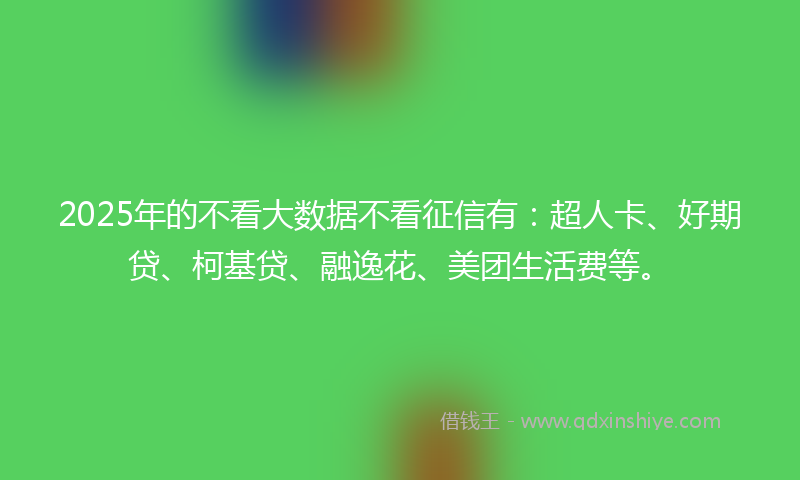 2025年的不看大数据不看征信有：超人卡、好期贷、柯基贷、融逸花、美团生活费等。