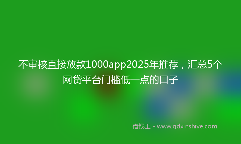 不审核直接放款1000app2025年推荐，汇总5个网贷平台门槛低一点的口子