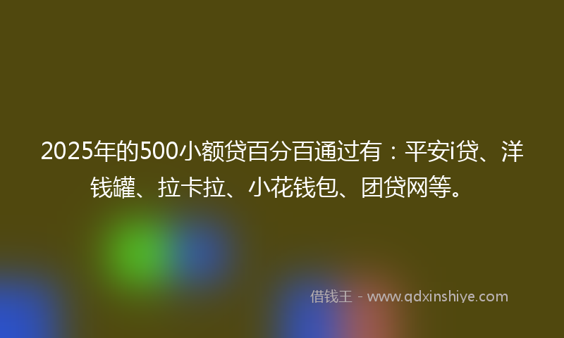 2025年的500小额贷百分百通过有：平安i贷、洋钱罐、拉卡拉、小花钱包、团贷网等。