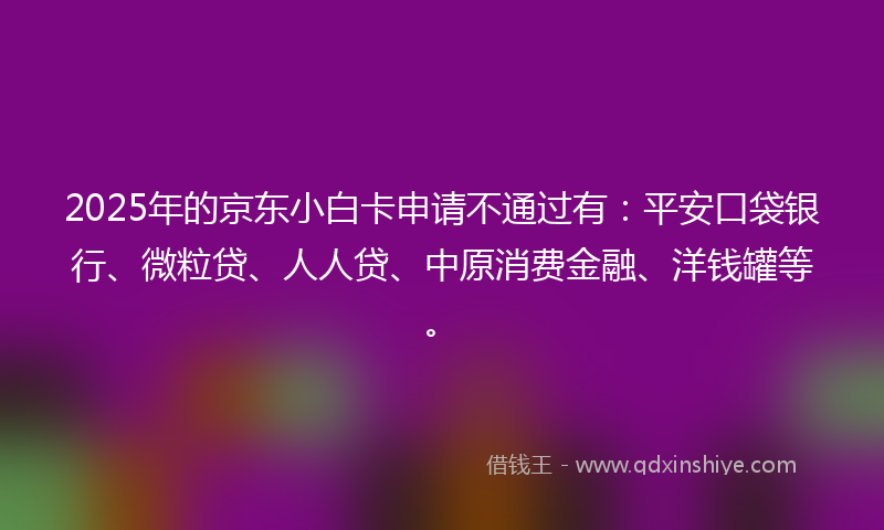 2025年的京东小白卡申请不通过有：平安口袋银行、微粒贷、人人贷、中原消费金融、洋钱罐等。