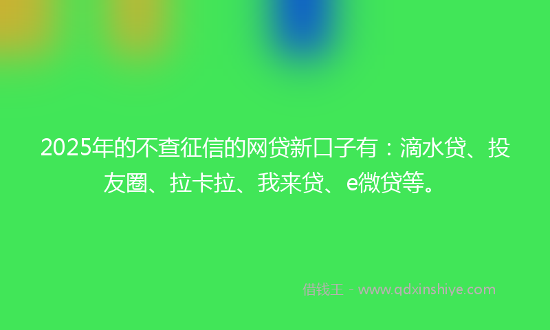 2025年的不查征信的网贷新口子有：滴水贷、投友圈、拉卡拉、我来贷、e微贷等。