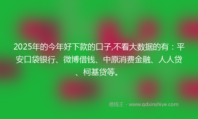 2025年的今年好下款的口子,不看大数据的有：平安口袋银行、微博借钱、中原消费金融、人人贷、柯基贷等。
