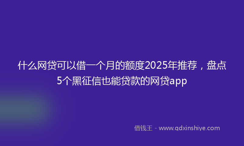 什么网贷可以借一个月的额度2025年推荐，盘点5个黑征信也能贷款的网贷app