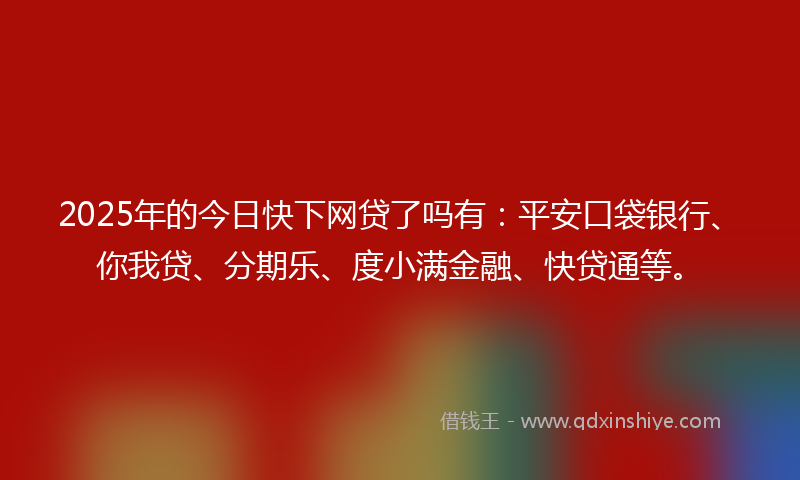 2025年的今日快下网贷了吗有：平安口袋银行、你我贷、分期乐、度小满金融、快贷通等。