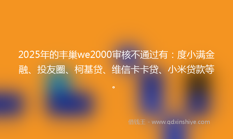 2025年的丰巢we2000审核不通过有：度小满金融、投友圈、柯基贷、维信卡卡贷、小米贷款等。