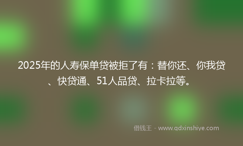 2025年的人寿保单贷被拒了有：替你还、你我贷、快贷通、51人品贷、拉卡拉等。