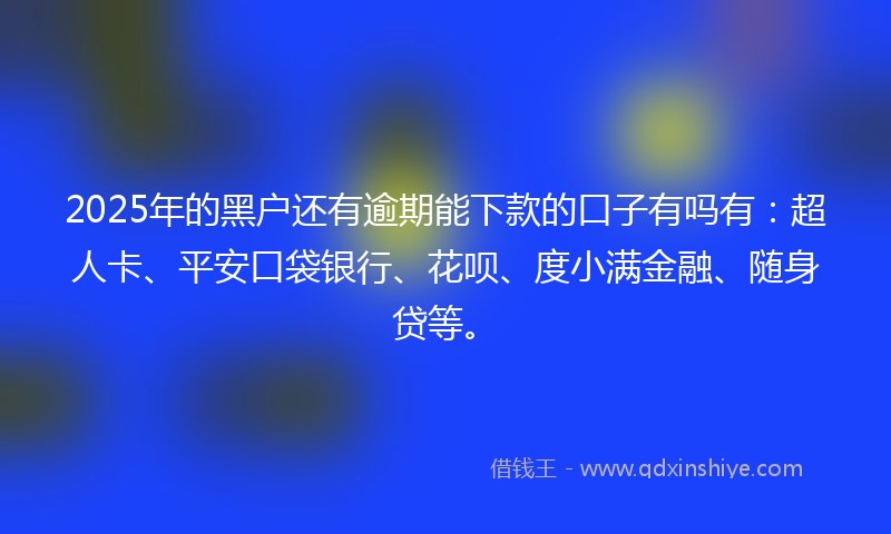 2025年的黑户还有逾期能下款的口子有吗有：超人卡、平安口袋银行、花呗、度小满金融、随身贷等。