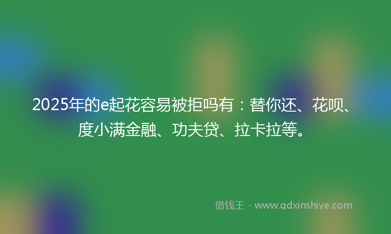 2025年的e起花容易被拒吗有：替你还、花呗、度小满金融、功夫贷、拉卡拉等。