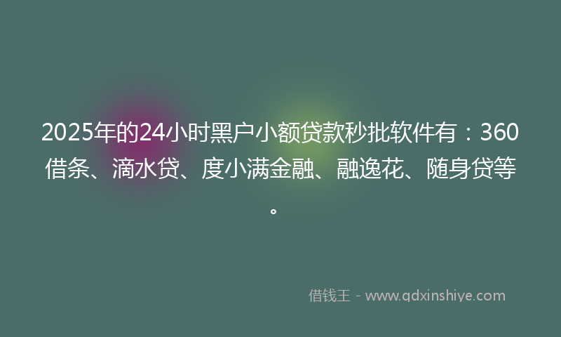 2025年的24小时黑户小额贷款秒批软件有：360借条、滴水贷、度小满金融、融逸花、随身贷等。