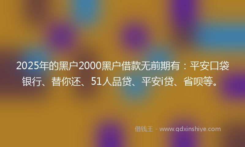 2025年的黑户2000黑户借款无前期有：平安口袋银行、替你还、51人品贷、平安i贷、省呗等。