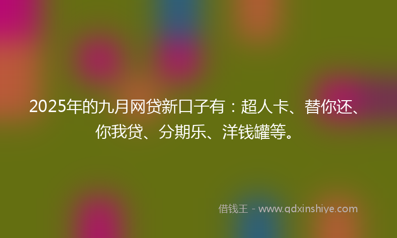 2025年的九月网贷新口子有：超人卡、替你还、你我贷、分期乐、洋钱罐等。