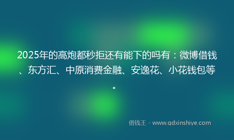 2025年的高炮都秒拒还有能下的吗有：微博借钱、东方汇、中原消费金融、安逸花、小花钱包等。
