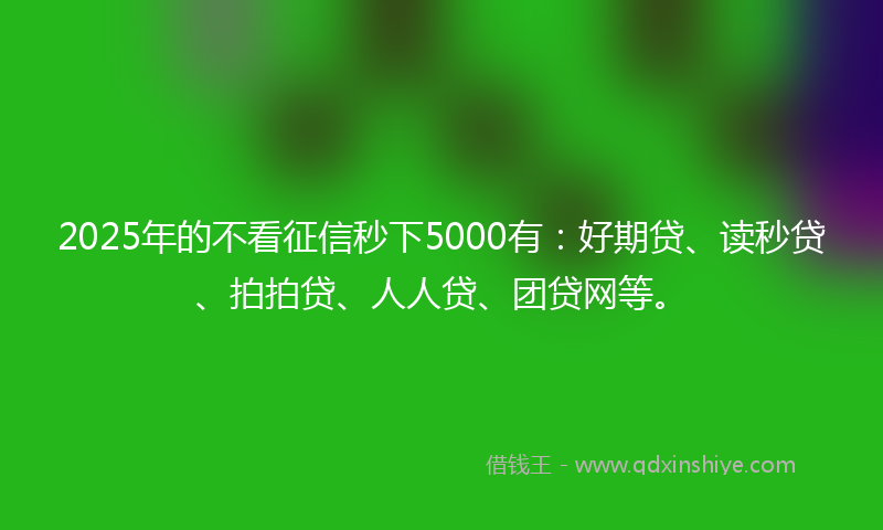 2025年的不看征信秒下5000有：好期贷、读秒贷、拍拍贷、人人贷、团贷网等。