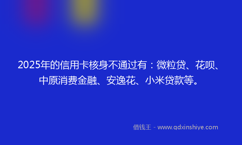 2025年的信用卡核身不通过有：微粒贷、花呗、中原消费金融、安逸花、小米贷款等。