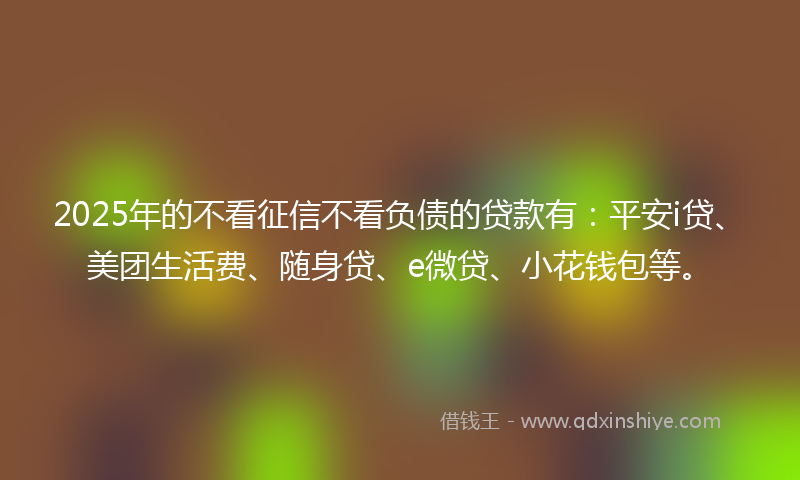 2025年的不看征信不看负债的贷款有：平安i贷、美团生活费、随身贷、e微贷、小花钱包等。