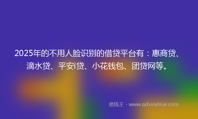 2025年的不用人脸识别的借贷平台有：惠商贷、滴水贷、平安i贷、小花钱包、团贷网等。