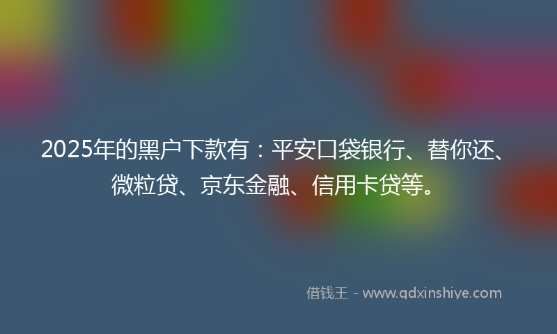 2025年的黑户下款有：平安口袋银行、替你还、微粒贷、京东金融、信用卡贷等。