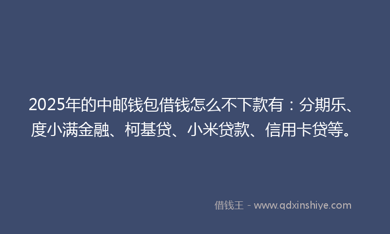 2025年的中邮钱包借钱怎么不下款有：分期乐、度小满金融、柯基贷、小米贷款、信用卡贷等。