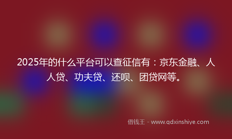2025年的什么平台可以查征信有：京东金融、人人贷、功夫贷、还呗、团贷网等。