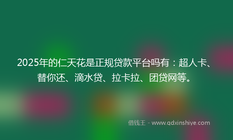 2025年的仁天花是正规贷款平台吗有：超人卡、替你还、滴水贷、拉卡拉、团贷网等。