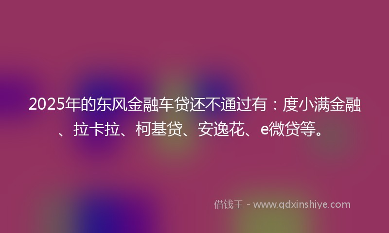 2025年的东风金融车贷还不通过有：度小满金融、拉卡拉、柯基贷、安逸花、e微贷等。
