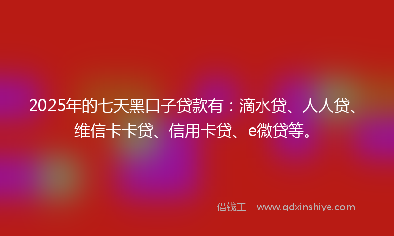 2025年的七天黑口子贷款有：滴水贷、人人贷、维信卡卡贷、信用卡贷、e微贷等。