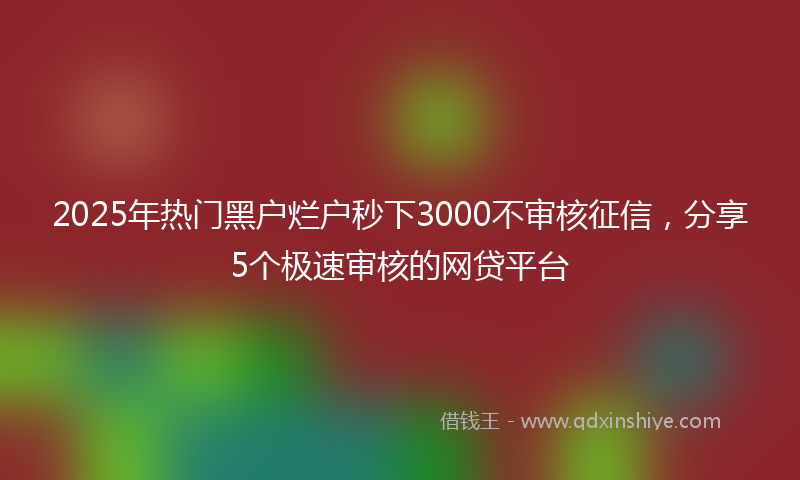 2025年热门黑户烂户秒下3000不审核征信，分享5个极速审核的网贷平台