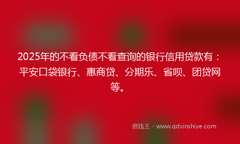 2025年的不看负债不看查询的银行信用贷款有：平安口袋银行、惠商贷、分期乐、省呗、团贷网等。