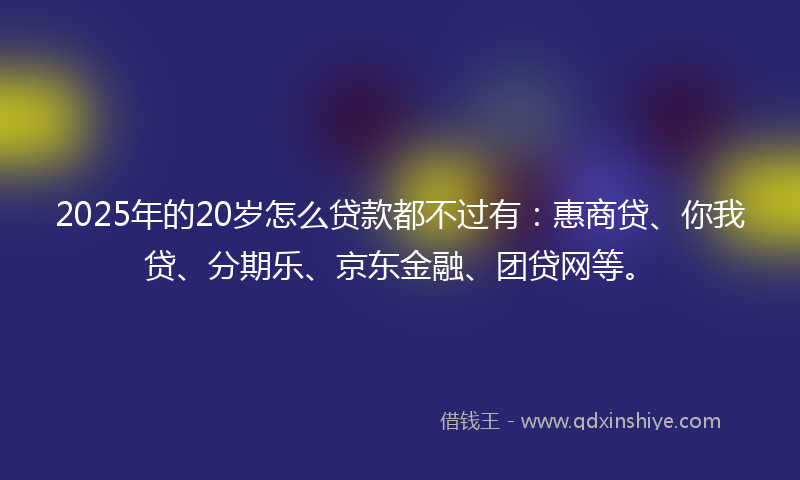 2025年的20岁怎么贷款都不过有：惠商贷、你我贷、分期乐、京东金融、团贷网等。