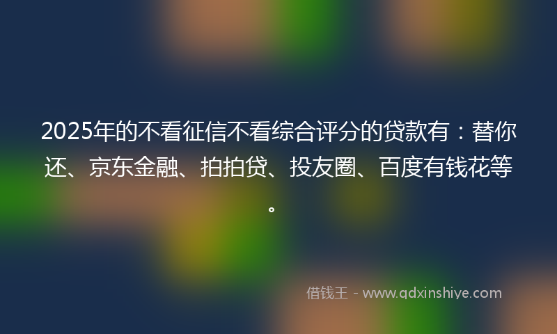 2025年的不看征信不看综合评分的贷款有：替你还、京东金融、拍拍贷、投友圈、百度有钱花等。