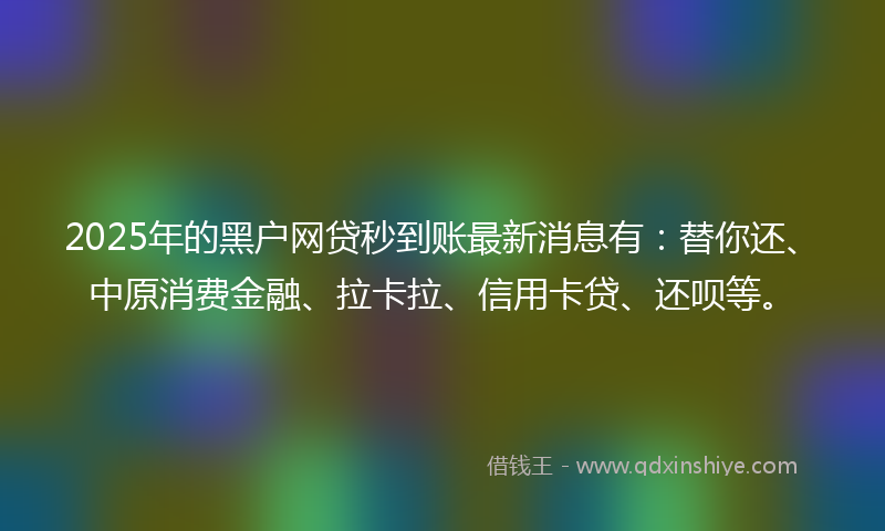 2025年的黑户网贷秒到账最新消息有：替你还、中原消费金融、拉卡拉、信用卡贷、还呗等。