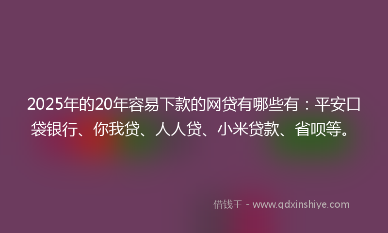 2025年的20年容易下款的网贷有哪些有：平安口袋银行、你我贷、人人贷、小米贷款、省呗等。