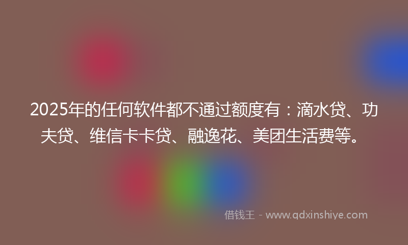2025年的任何软件都不通过额度有：滴水贷、功夫贷、维信卡卡贷、融逸花、美团生活费等。