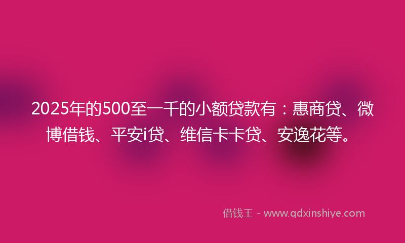 2025年的500至一千的小额贷款有：惠商贷、微博借钱、平安i贷、维信卡卡贷、安逸花等。