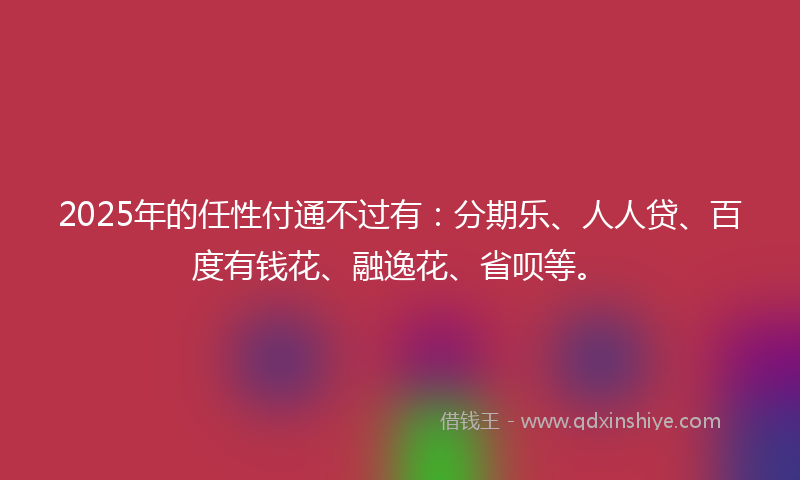 2025年的任性付通不过有：分期乐、人人贷、百度有钱花、融逸花、省呗等。