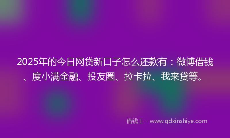 2025年的今日网贷新口子怎么还款有：微博借钱、度小满金融、投友圈、拉卡拉、我来贷等。