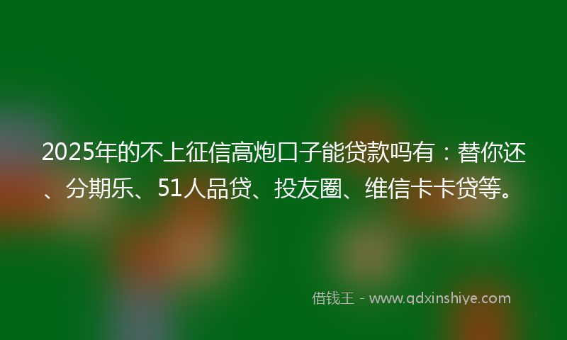 2025年的不上征信高炮口子能贷款吗有：替你还、分期乐、51人品贷、投友圈、维信卡卡贷等。