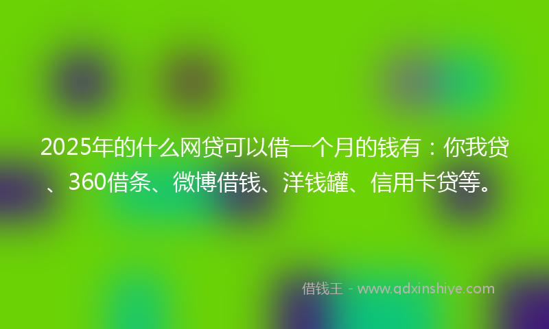 2025年的什么网贷可以借一个月的钱有：你我贷、360借条、微博借钱、洋钱罐、信用卡贷等。