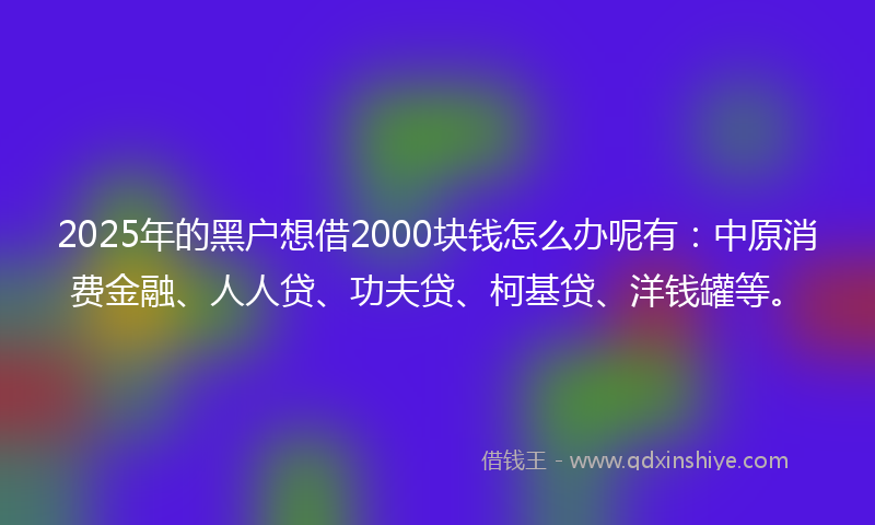 2025年的黑户想借2000块钱怎么办呢有：中原消费金融、人人贷、功夫贷、柯基贷、洋钱罐等。