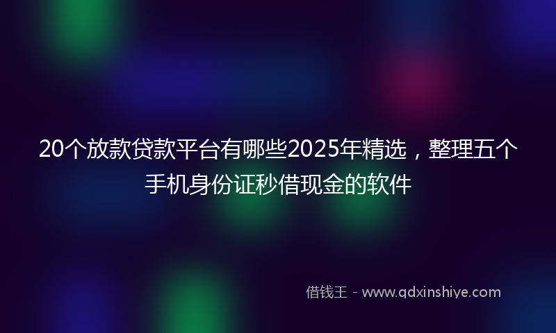 20个放款贷款平台有哪些2025年精选，整理五个手机身份证秒借现金的软件