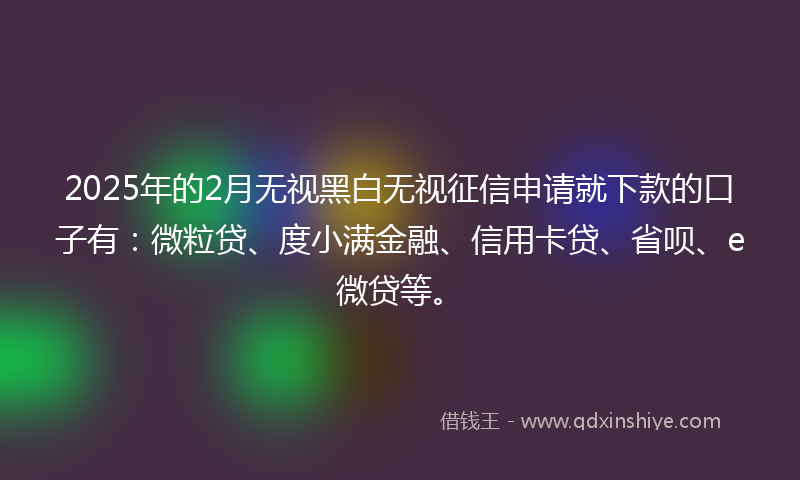 2025年的2月无视黑白无视征信申请就下款的口子有：微粒贷、度小满金融、信用卡贷、省呗、e微贷等。